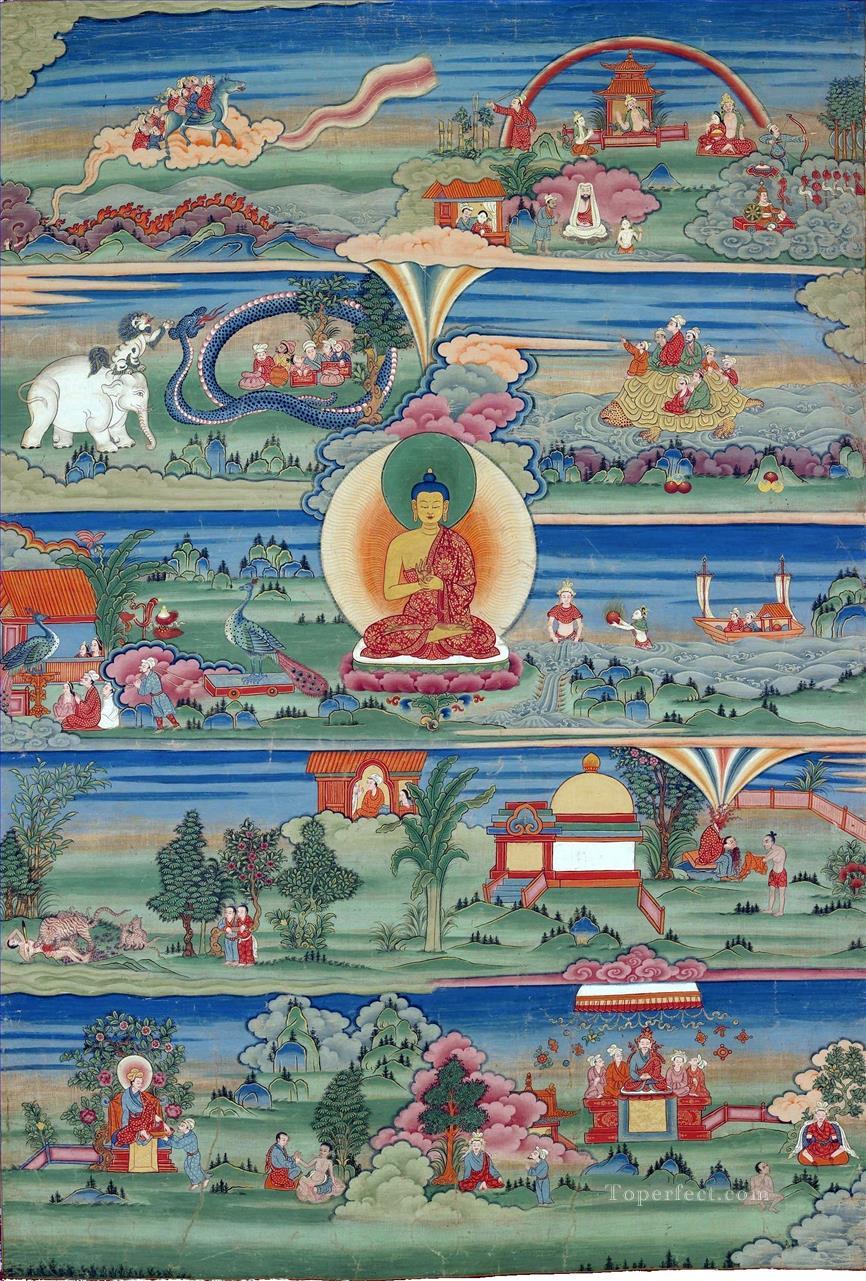 ブータン仏教のタンカ・ジャタカ物語油絵